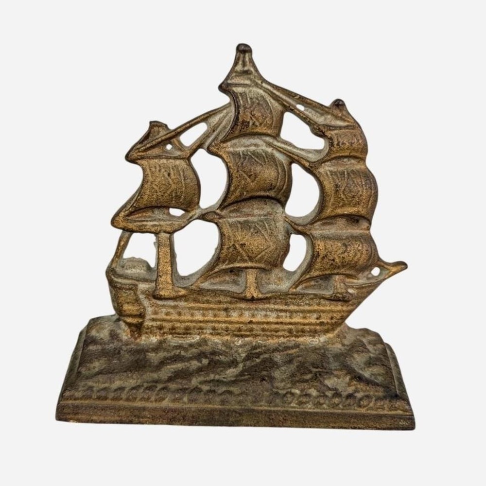 Antique Cast Iron USS Constitution Old Ironsides Ship Bookend Single 5x5